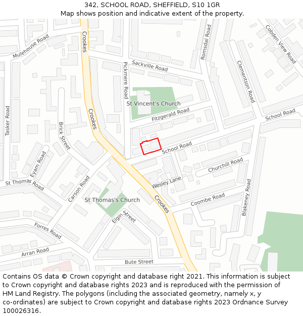 342, SCHOOL ROAD, SHEFFIELD, S10 1GR: Location map and indicative extent of plot