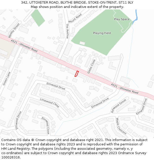 342, UTTOXETER ROAD, BLYTHE BRIDGE, STOKE-ON-TRENT, ST11 9LY: Location map and indicative extent of plot