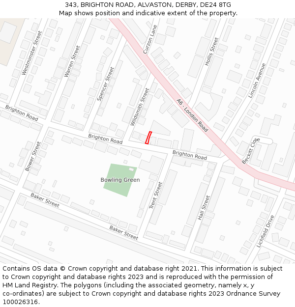 343, BRIGHTON ROAD, ALVASTON, DERBY, DE24 8TG: Location map and indicative extent of plot