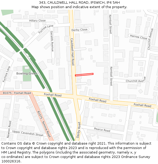 343, CAULDWELL HALL ROAD, IPSWICH, IP4 5AH: Location map and indicative extent of plot