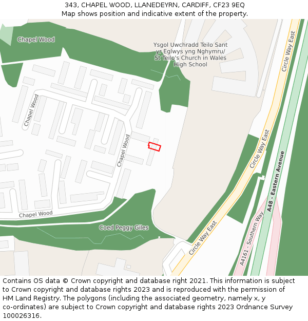343, CHAPEL WOOD, LLANEDEYRN, CARDIFF, CF23 9EQ: Location map and indicative extent of plot