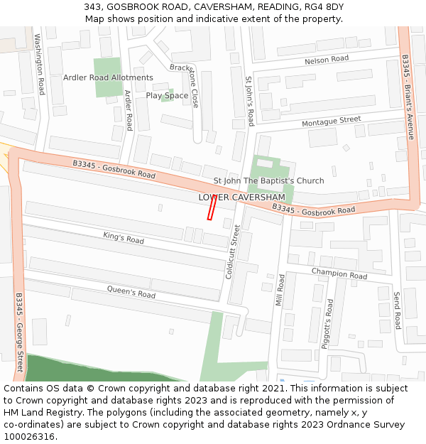 343, GOSBROOK ROAD, CAVERSHAM, READING, RG4 8DY: Location map and indicative extent of plot
