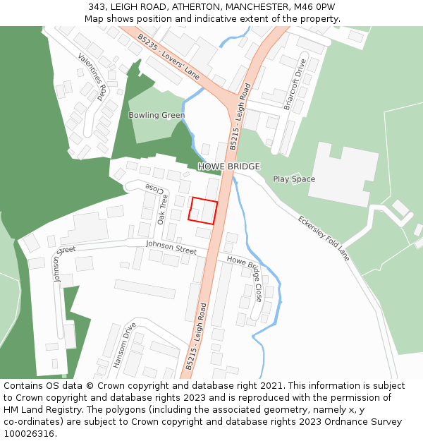 343, LEIGH ROAD, ATHERTON, MANCHESTER, M46 0PW: Location map and indicative extent of plot