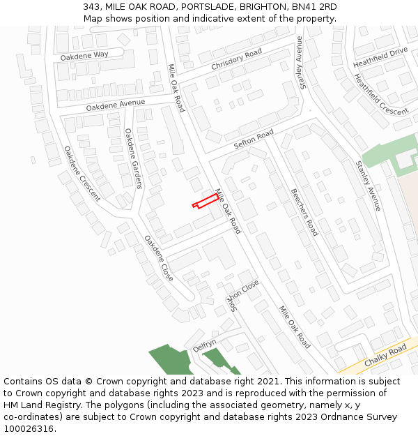 343, MILE OAK ROAD, PORTSLADE, BRIGHTON, BN41 2RD: Location map and indicative extent of plot
