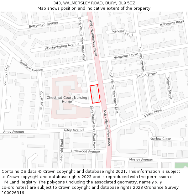 343, WALMERSLEY ROAD, BURY, BL9 5EZ: Location map and indicative extent of plot