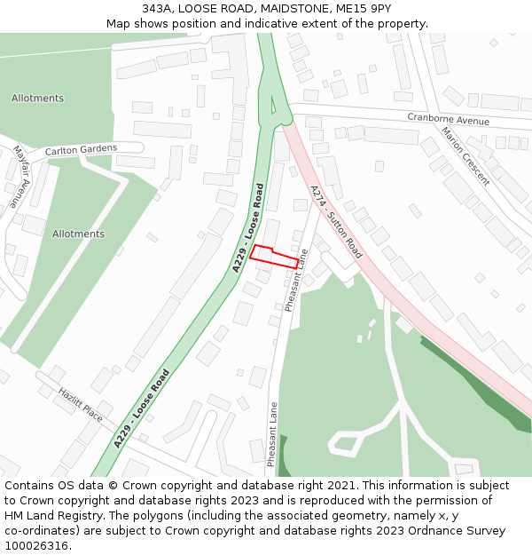 343A, LOOSE ROAD, MAIDSTONE, ME15 9PY: Location map and indicative extent of plot