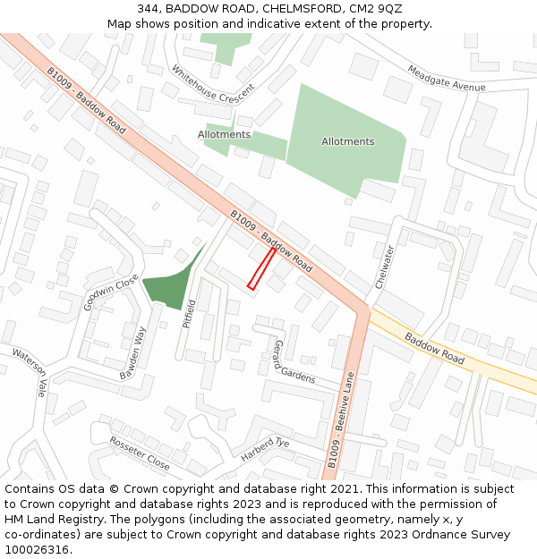 344, BADDOW ROAD, CHELMSFORD, CM2 9QZ: Location map and indicative extent of plot