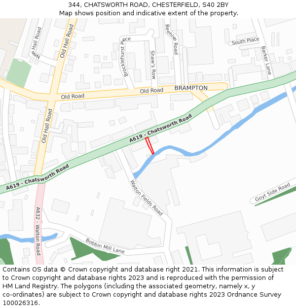 344, CHATSWORTH ROAD, CHESTERFIELD, S40 2BY: Location map and indicative extent of plot