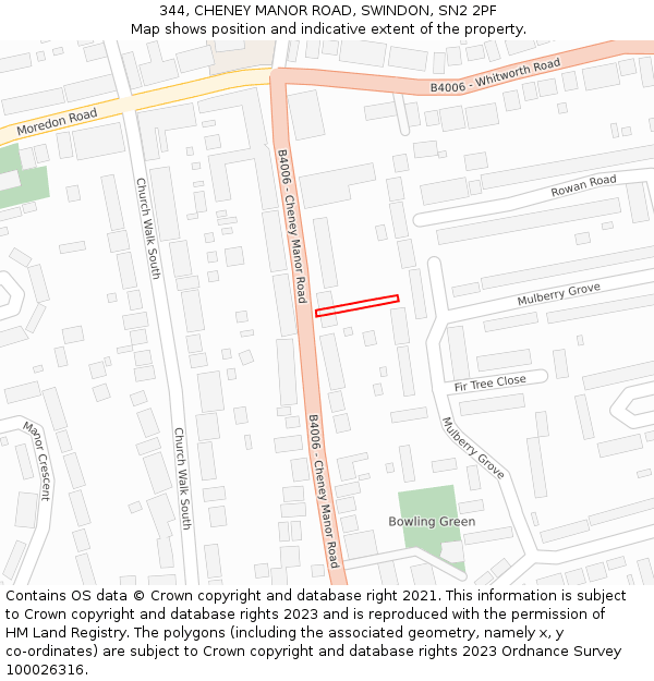 344, CHENEY MANOR ROAD, SWINDON, SN2 2PF: Location map and indicative extent of plot