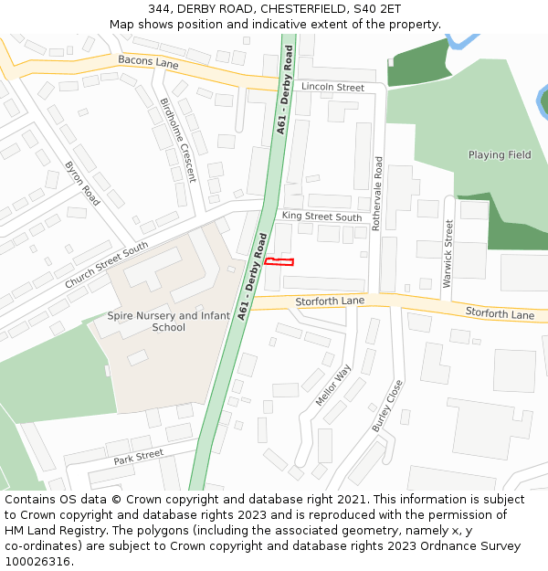 344, DERBY ROAD, CHESTERFIELD, S40 2ET: Location map and indicative extent of plot