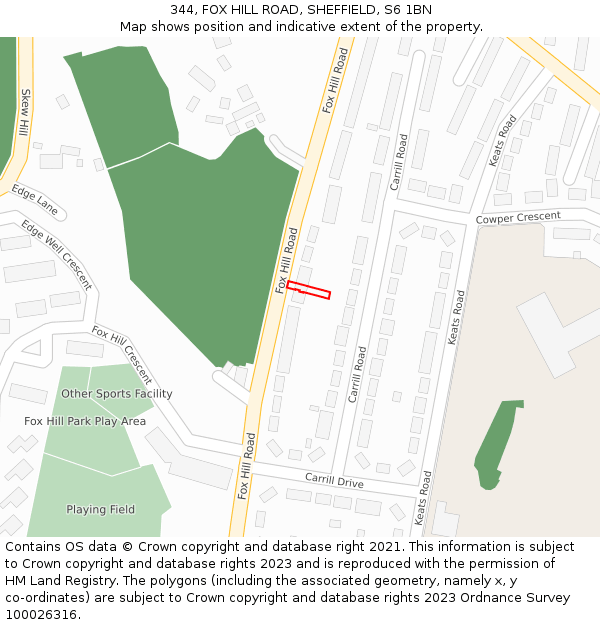 344, FOX HILL ROAD, SHEFFIELD, S6 1BN: Location map and indicative extent of plot