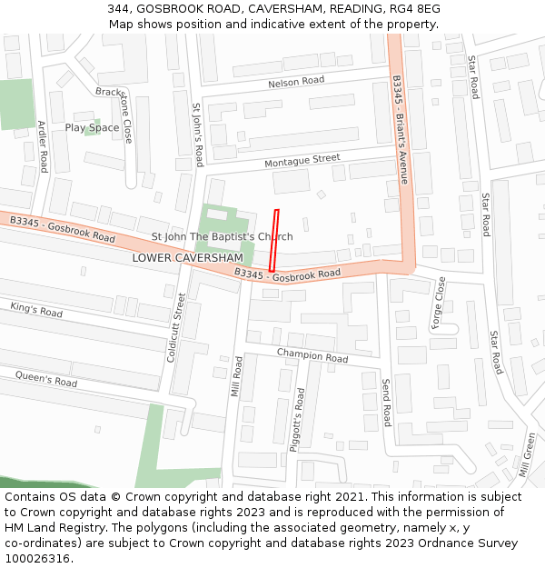 344, GOSBROOK ROAD, CAVERSHAM, READING, RG4 8EG: Location map and indicative extent of plot