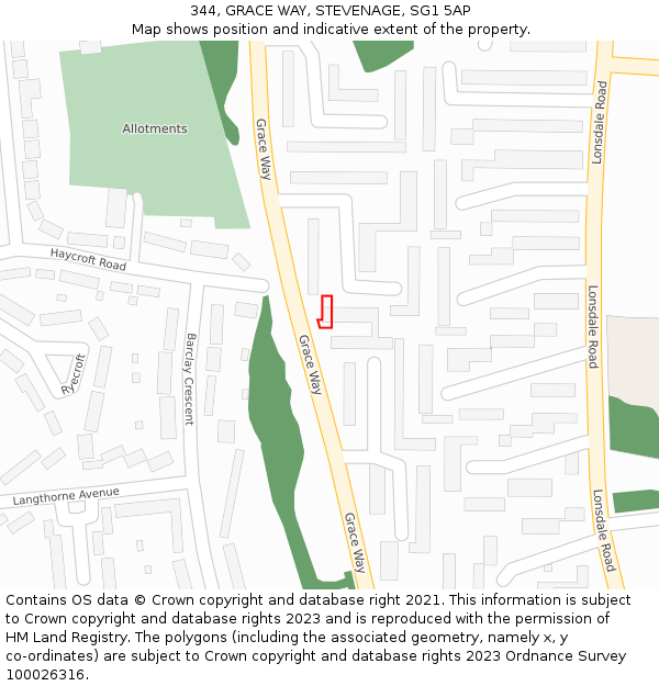 344, GRACE WAY, STEVENAGE, SG1 5AP: Location map and indicative extent of plot