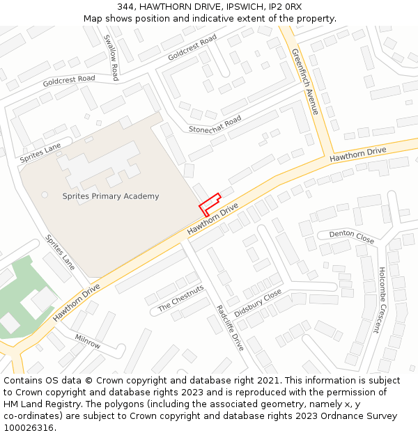 344, HAWTHORN DRIVE, IPSWICH, IP2 0RX: Location map and indicative extent of plot