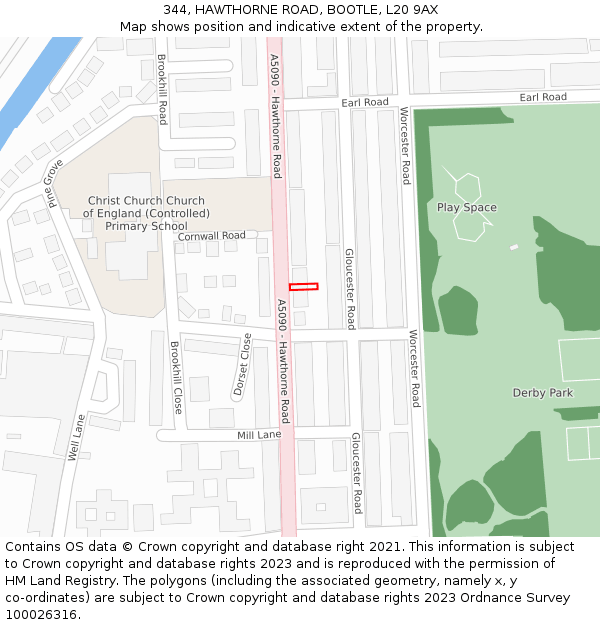 344, HAWTHORNE ROAD, BOOTLE, L20 9AX: Location map and indicative extent of plot