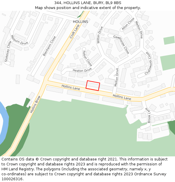 344, HOLLINS LANE, BURY, BL9 8BS: Location map and indicative extent of plot