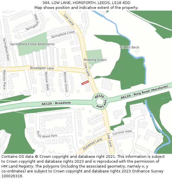 344, LOW LANE, HORSFORTH, LEEDS, LS18 4DD: Location map and indicative extent of plot