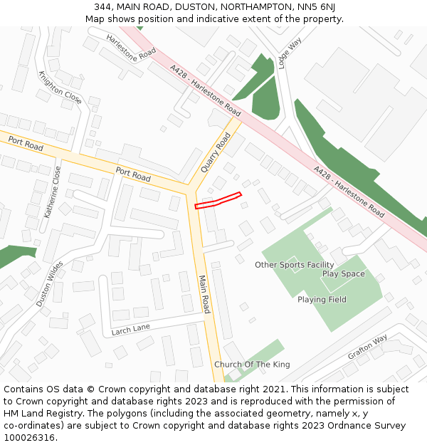 344, MAIN ROAD, DUSTON, NORTHAMPTON, NN5 6NJ: Location map and indicative extent of plot