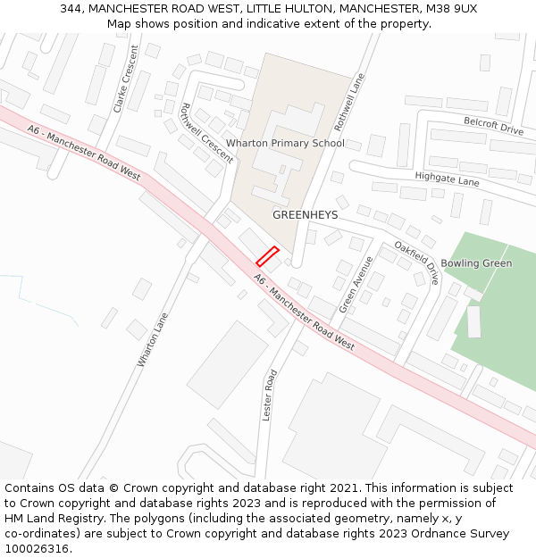344, MANCHESTER ROAD WEST, LITTLE HULTON, MANCHESTER, M38 9UX: Location map and indicative extent of plot