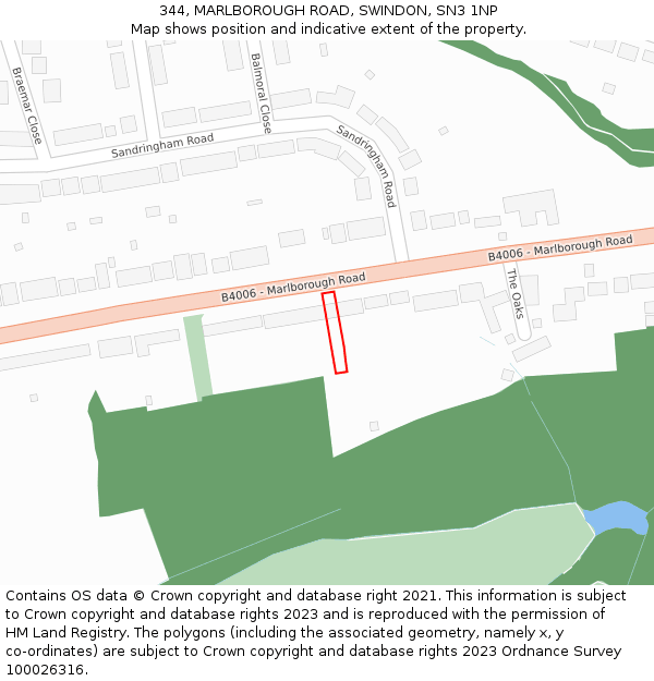 344, MARLBOROUGH ROAD, SWINDON, SN3 1NP: Location map and indicative extent of plot