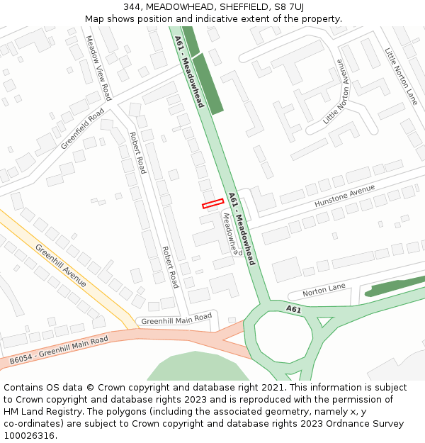 344, MEADOWHEAD, SHEFFIELD, S8 7UJ: Location map and indicative extent of plot
