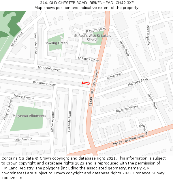 344, OLD CHESTER ROAD, BIRKENHEAD, CH42 3XE: Location map and indicative extent of plot