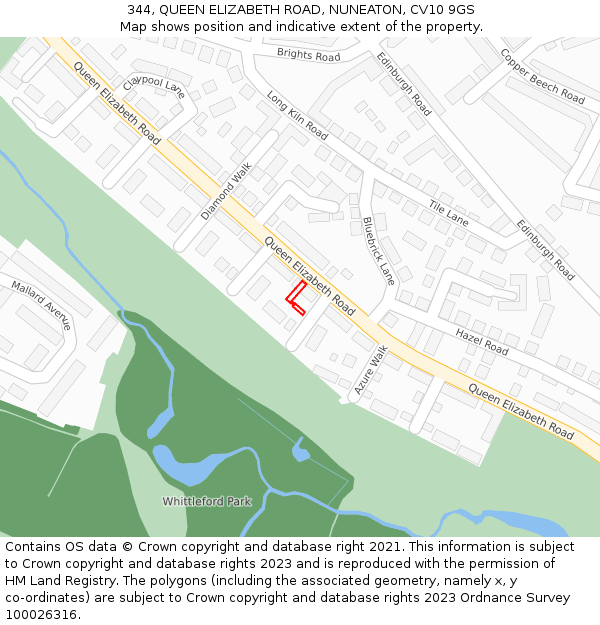 344, QUEEN ELIZABETH ROAD, NUNEATON, CV10 9GS: Location map and indicative extent of plot