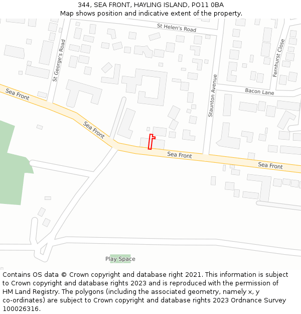 344, SEA FRONT, HAYLING ISLAND, PO11 0BA: Location map and indicative extent of plot