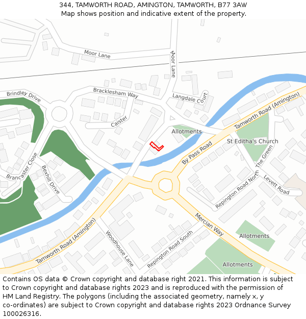 344, TAMWORTH ROAD, AMINGTON, TAMWORTH, B77 3AW: Location map and indicative extent of plot