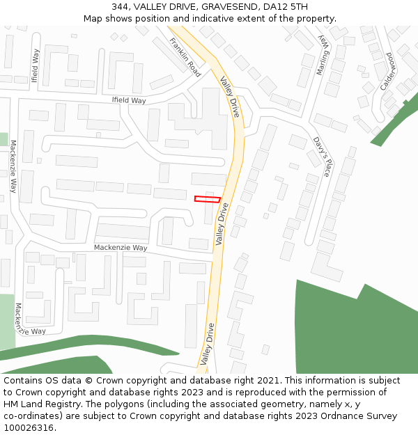 344, VALLEY DRIVE, GRAVESEND, DA12 5TH: Location map and indicative extent of plot