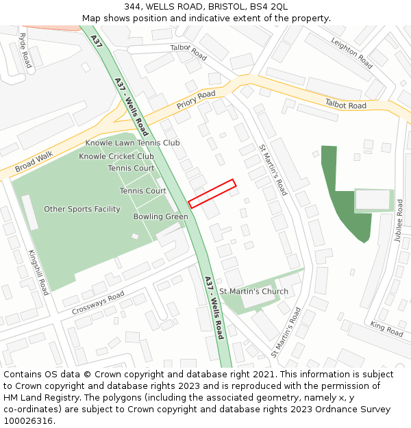 344, WELLS ROAD, BRISTOL, BS4 2QL: Location map and indicative extent of plot