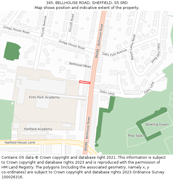 345, BELLHOUSE ROAD, SHEFFIELD, S5 0RD: Location map and indicative extent of plot