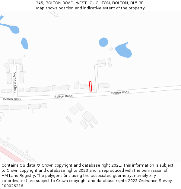 345, BOLTON ROAD, WESTHOUGHTON, BOLTON, BL5 3EL: Location map and indicative extent of plot