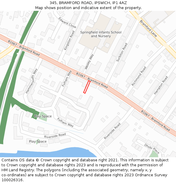 345, BRAMFORD ROAD, IPSWICH, IP1 4AZ: Location map and indicative extent of plot