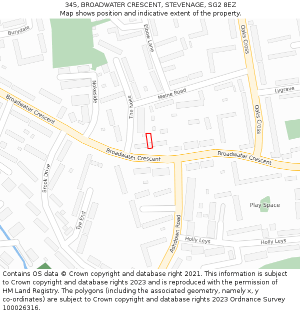345, BROADWATER CRESCENT, STEVENAGE, SG2 8EZ: Location map and indicative extent of plot