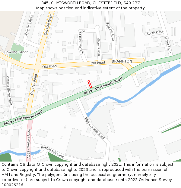 345, CHATSWORTH ROAD, CHESTERFIELD, S40 2BZ: Location map and indicative extent of plot