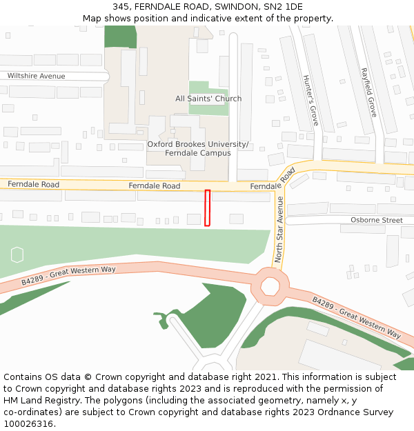 345, FERNDALE ROAD, SWINDON, SN2 1DE: Location map and indicative extent of plot