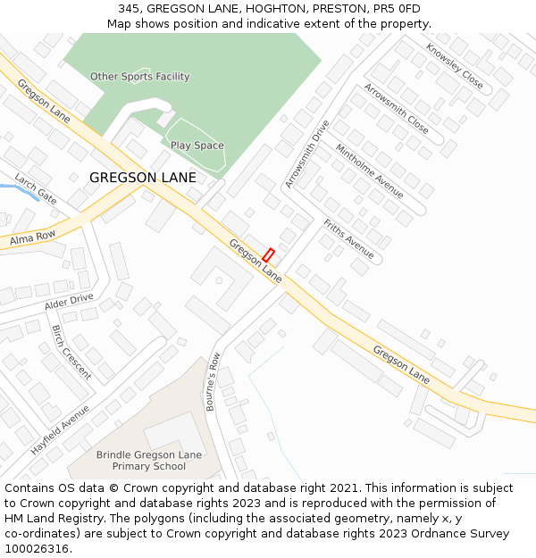 345, GREGSON LANE, HOGHTON, PRESTON, PR5 0FD: Location map and indicative extent of plot