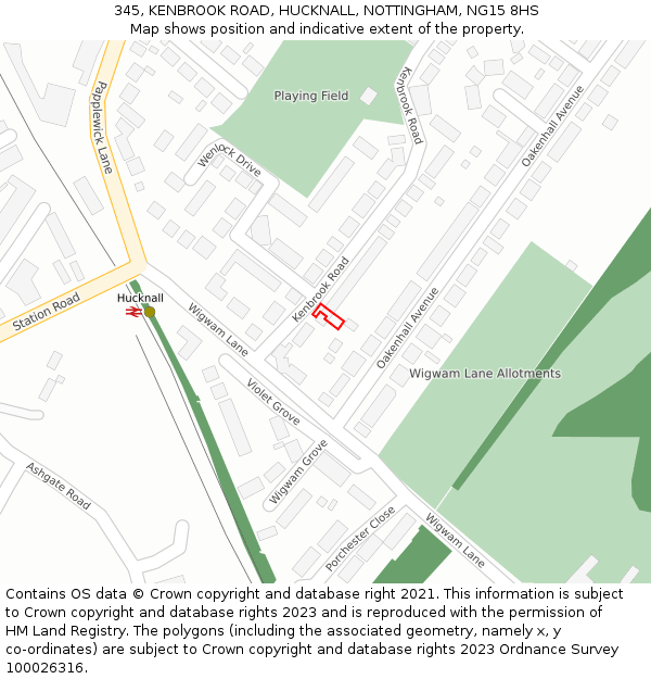 345, KENBROOK ROAD, HUCKNALL, NOTTINGHAM, NG15 8HS: Location map and indicative extent of plot