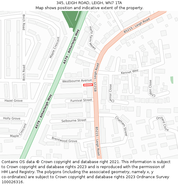 345, LEIGH ROAD, LEIGH, WN7 1TA: Location map and indicative extent of plot