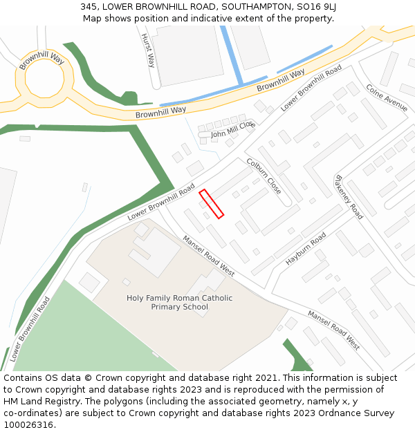 345, LOWER BROWNHILL ROAD, SOUTHAMPTON, SO16 9LJ: Location map and indicative extent of plot