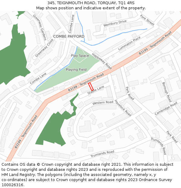 345, TEIGNMOUTH ROAD, TORQUAY, TQ1 4RS: Location map and indicative extent of plot