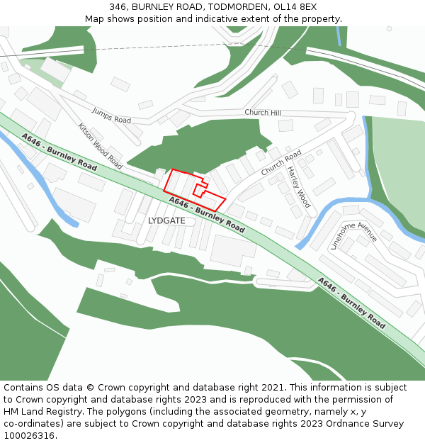 346, BURNLEY ROAD, TODMORDEN, OL14 8EX: Location map and indicative extent of plot