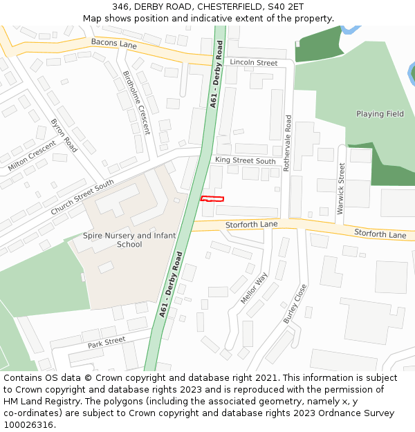 346, DERBY ROAD, CHESTERFIELD, S40 2ET: Location map and indicative extent of plot