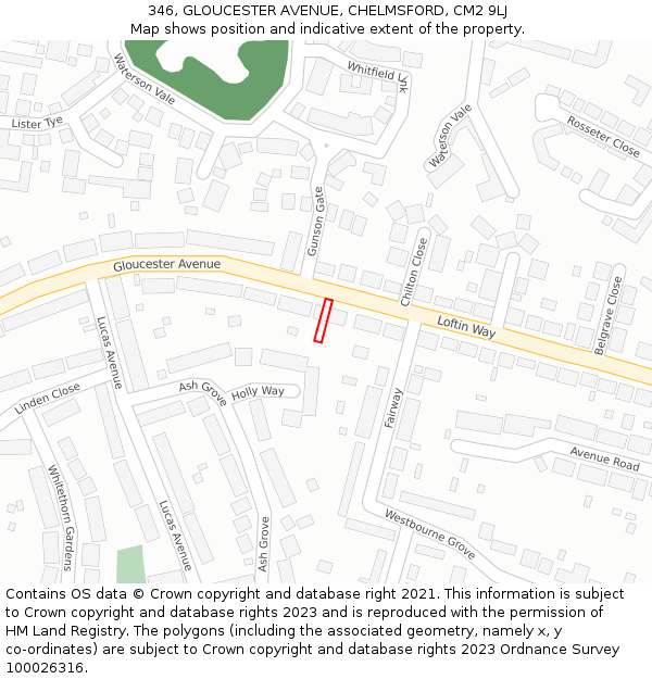 346, GLOUCESTER AVENUE, CHELMSFORD, CM2 9LJ: Location map and indicative extent of plot