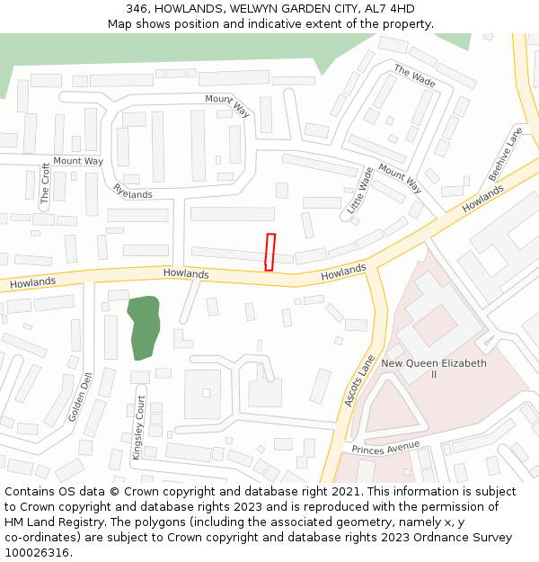 346, HOWLANDS, WELWYN GARDEN CITY, AL7 4HD: Location map and indicative extent of plot