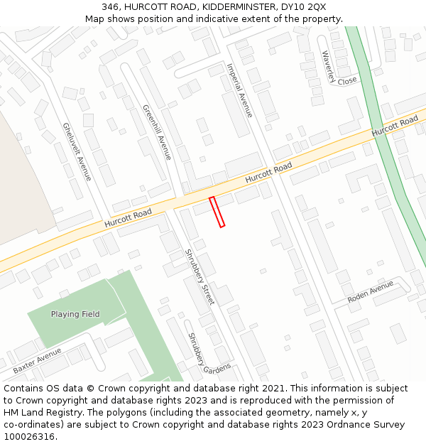 346, HURCOTT ROAD, KIDDERMINSTER, DY10 2QX: Location map and indicative extent of plot