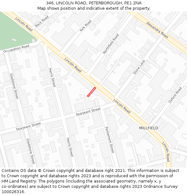 346, LINCOLN ROAD, PETERBOROUGH, PE1 2NA: Location map and indicative extent of plot