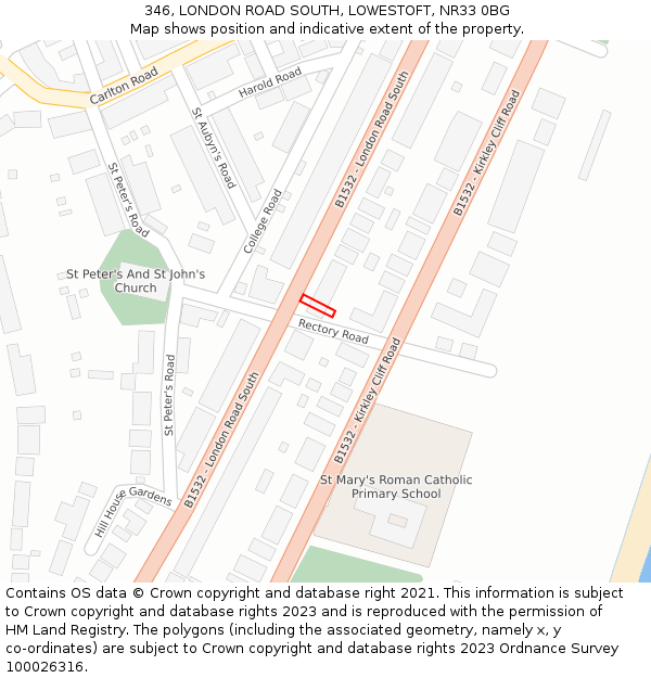346, LONDON ROAD SOUTH, LOWESTOFT, NR33 0BG: Location map and indicative extent of plot