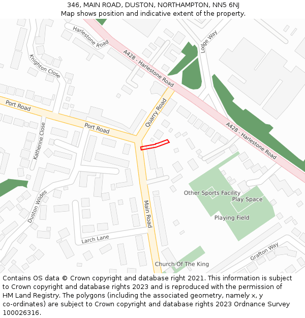 346, MAIN ROAD, DUSTON, NORTHAMPTON, NN5 6NJ: Location map and indicative extent of plot